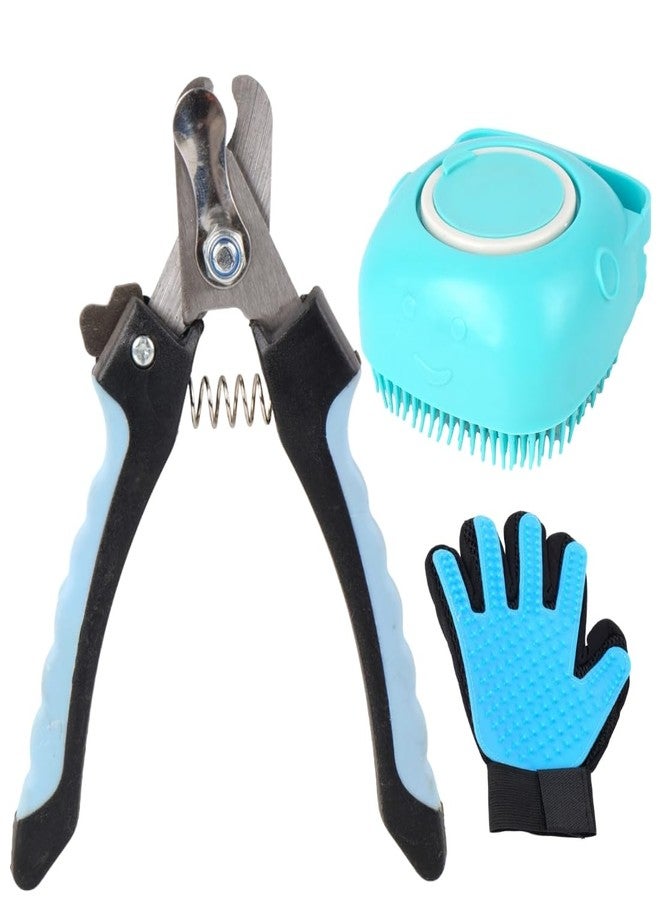 REGIIS Pet Grooming Set with Silicone Brush, Professional Dog Hair Removal Tool, Blue and Black, Includes Deshedding Glove and Nail Clippers(PACK OF 3) - Image 1